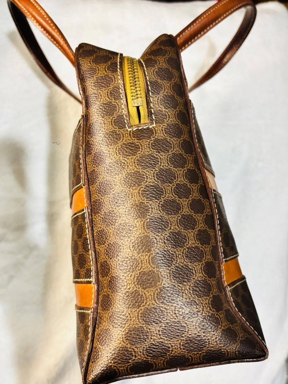 Vintage Celine Macadam Boston Top Handle Bag brown canvas (pvc) leather Italy - Picture 3 of 15